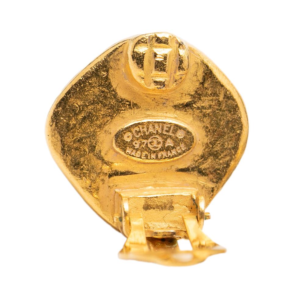 Chanel B Chanel Gold Gold Plated Metal CC Diamond Shape Clip on Earrings France