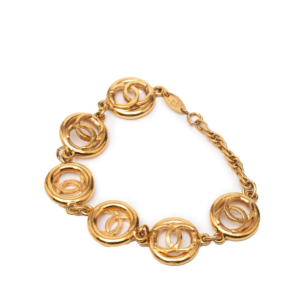 Chanel B Chanel Gold Gold Plated Metal CC Openwork Circle Charms Link Bracelet France