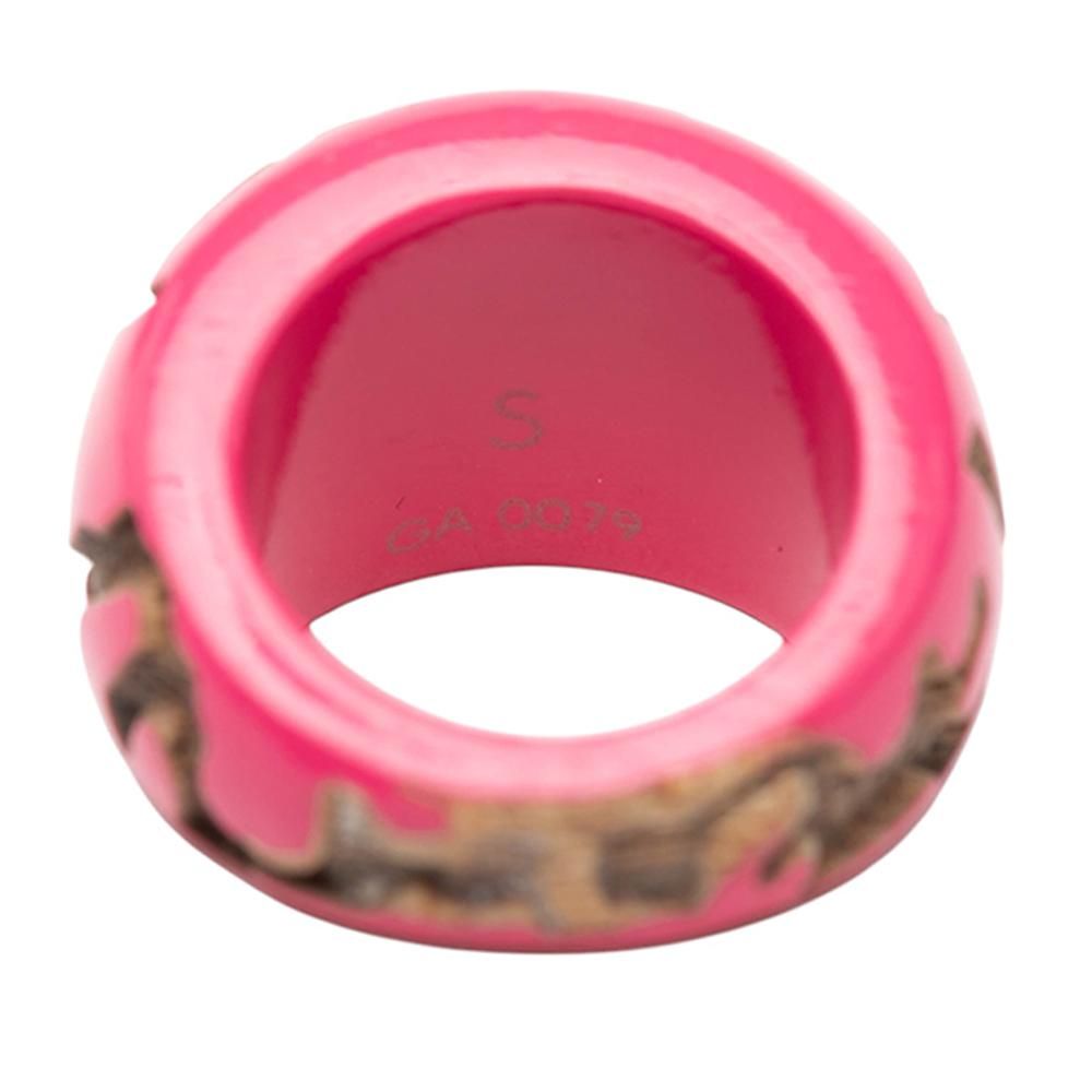 Louis Vuitton B Louis Vuitton Pink with Brown Wood Natural Material Lacquered Leomonogram Ring S France