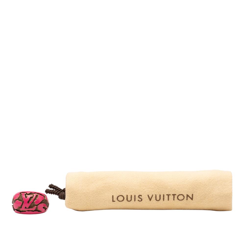 Louis Vuitton B Louis Vuitton Pink with Brown Wood Natural Material Lacquered Leomonogram Ring S France