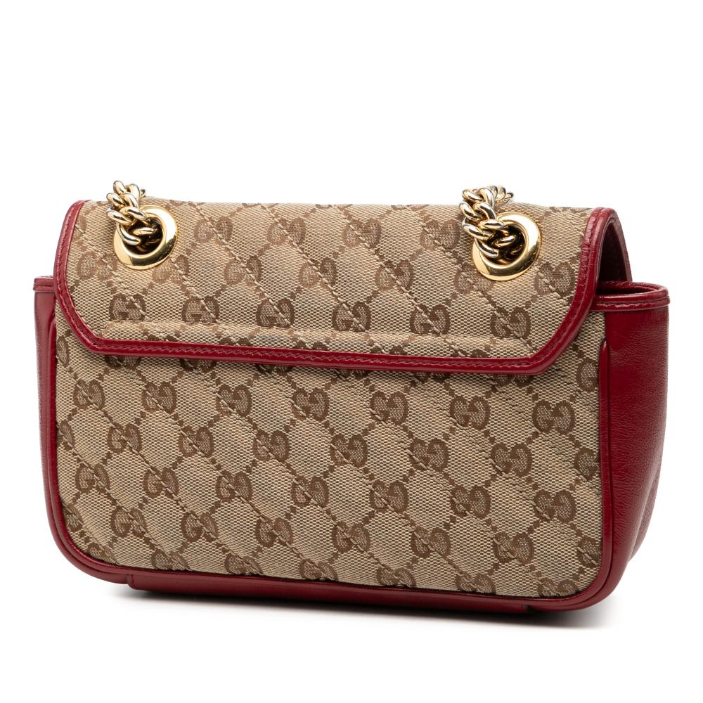 Gucci Brown Small GG Marmont Matelasse Diagonal GG Canvas and Leather Shoulder Bag Italy