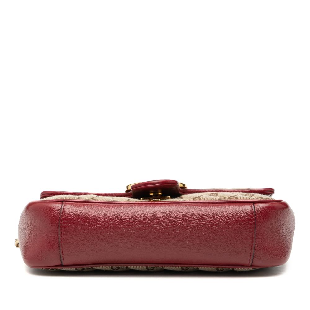 Gucci Brown Small GG Marmont Matelasse Diagonal GG Canvas and Leather Shoulder Bag Italy