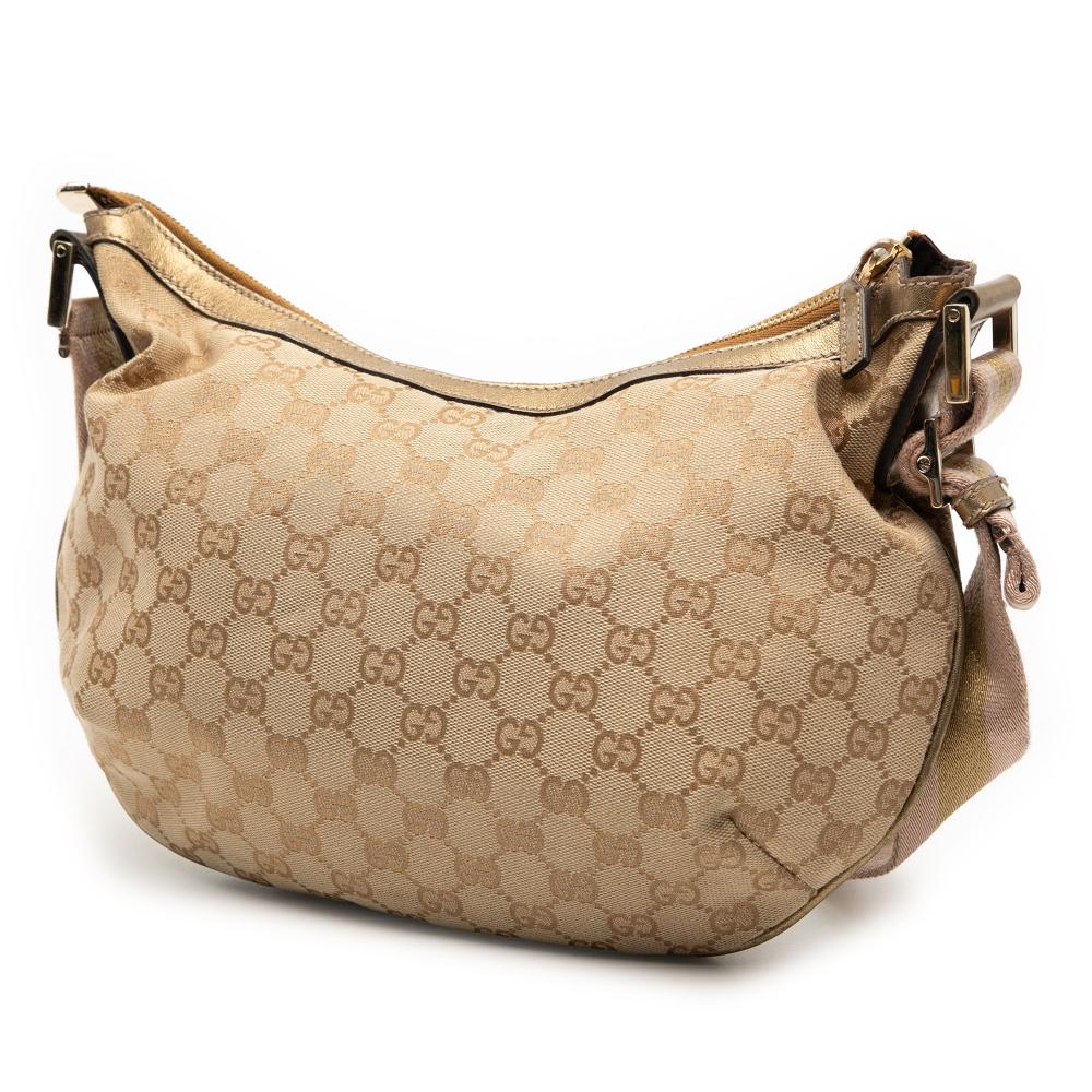 Gucci B Gucci Brown Beige Canvas Fabric GG Web Crossbody Italy