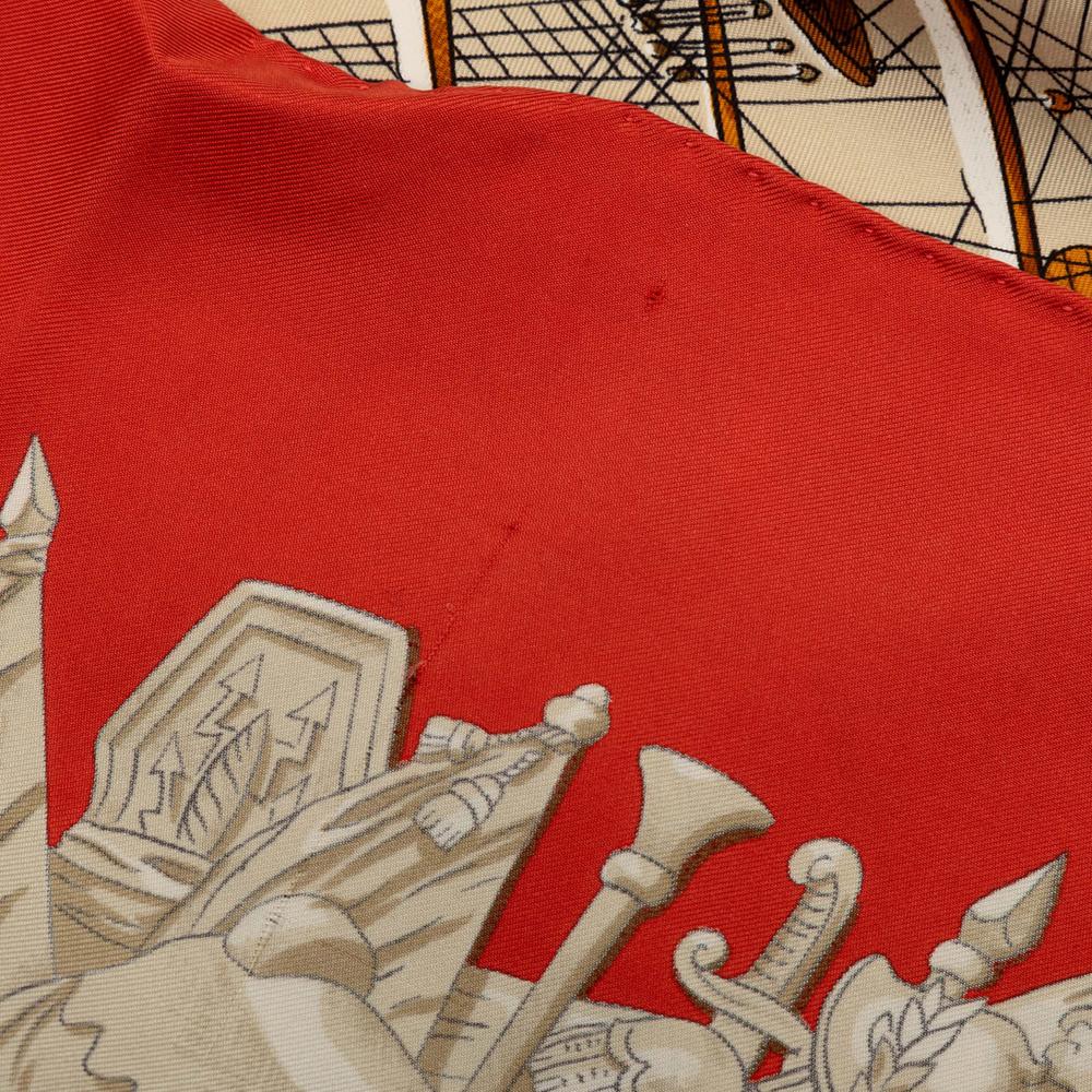 Hermès B Hermès Red with White Silk Fabric Marine et Cavalerie Scarf 90 France