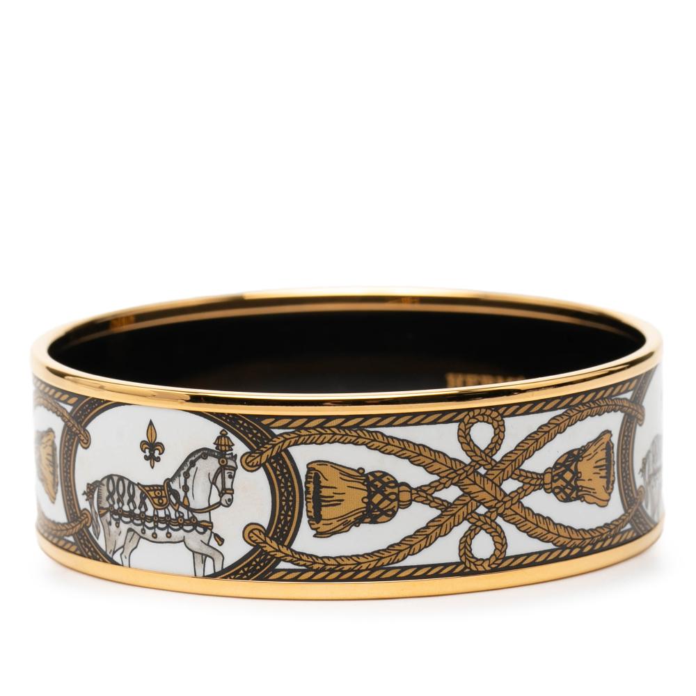 Hermès AB Hermès White with Gold Enamel Other Wide Grand Apparat Bangle France