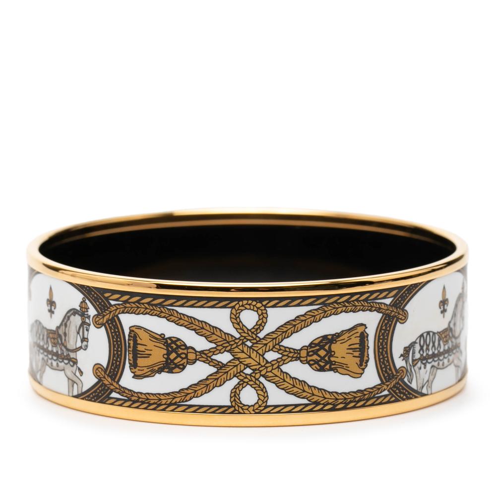 Hermès AB Hermès White with Gold Enamel Other Wide Grand Apparat Bangle France