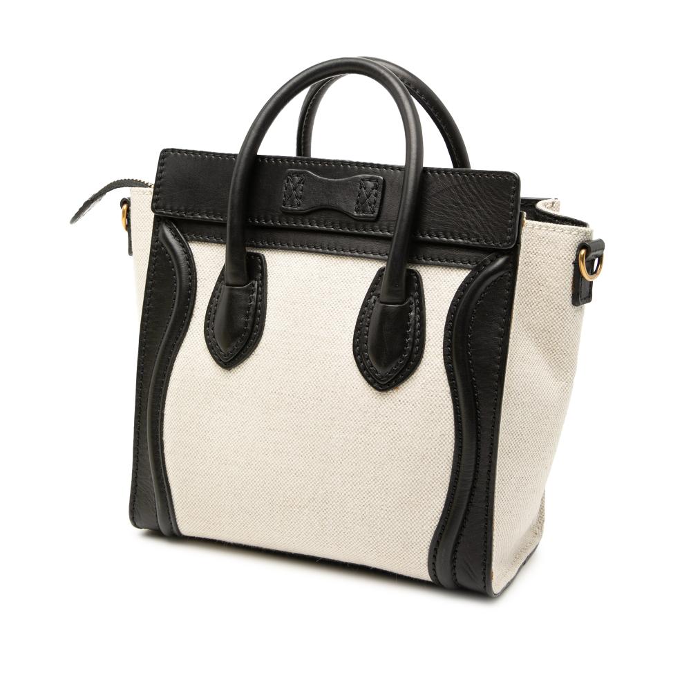 Celine B Celine White with Black Canvas Fabric Nano Bicolor and Leather Luggage Tote Italy