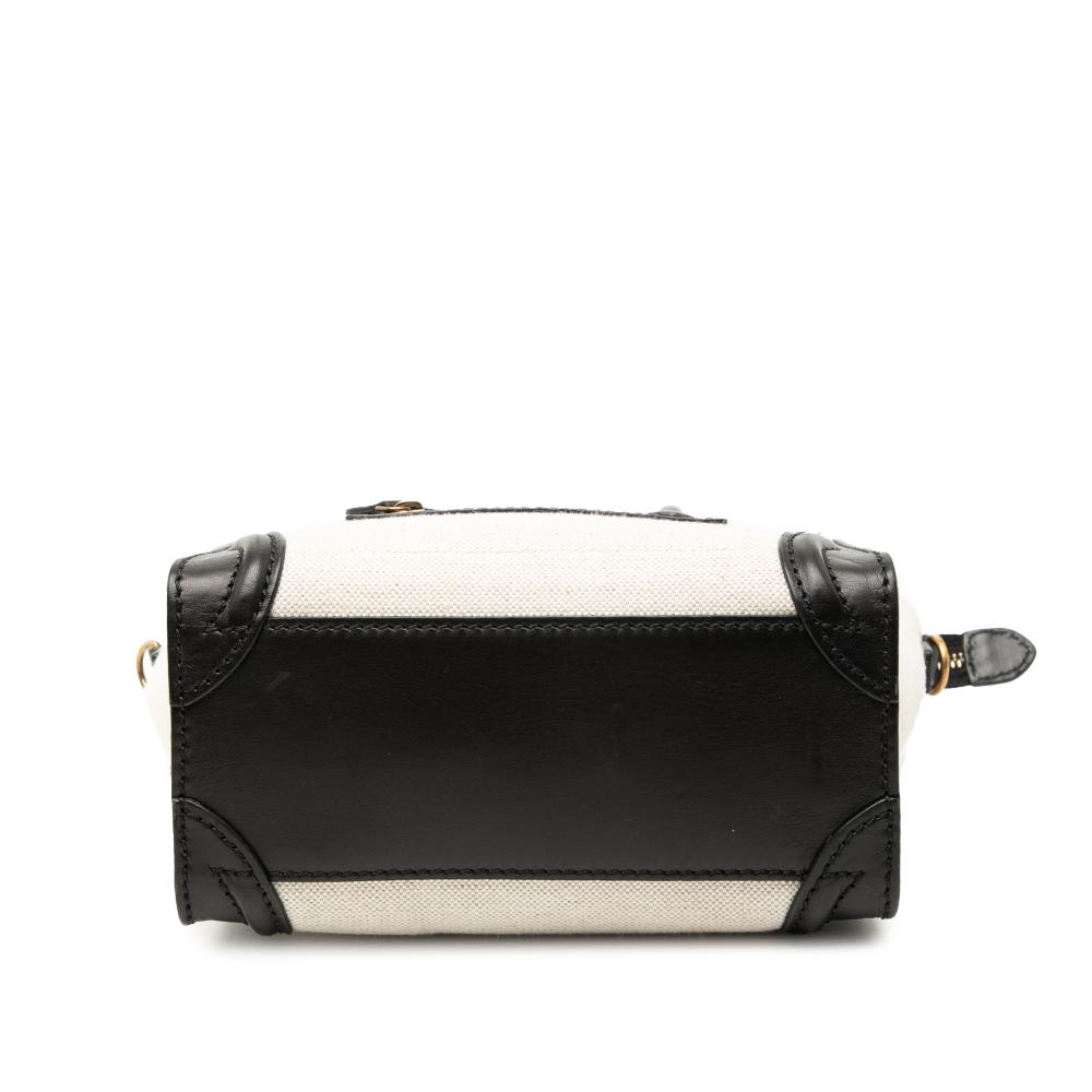 Celine B Celine White with Black Canvas Fabric Nano Bicolor and Leather Luggage Tote Italy