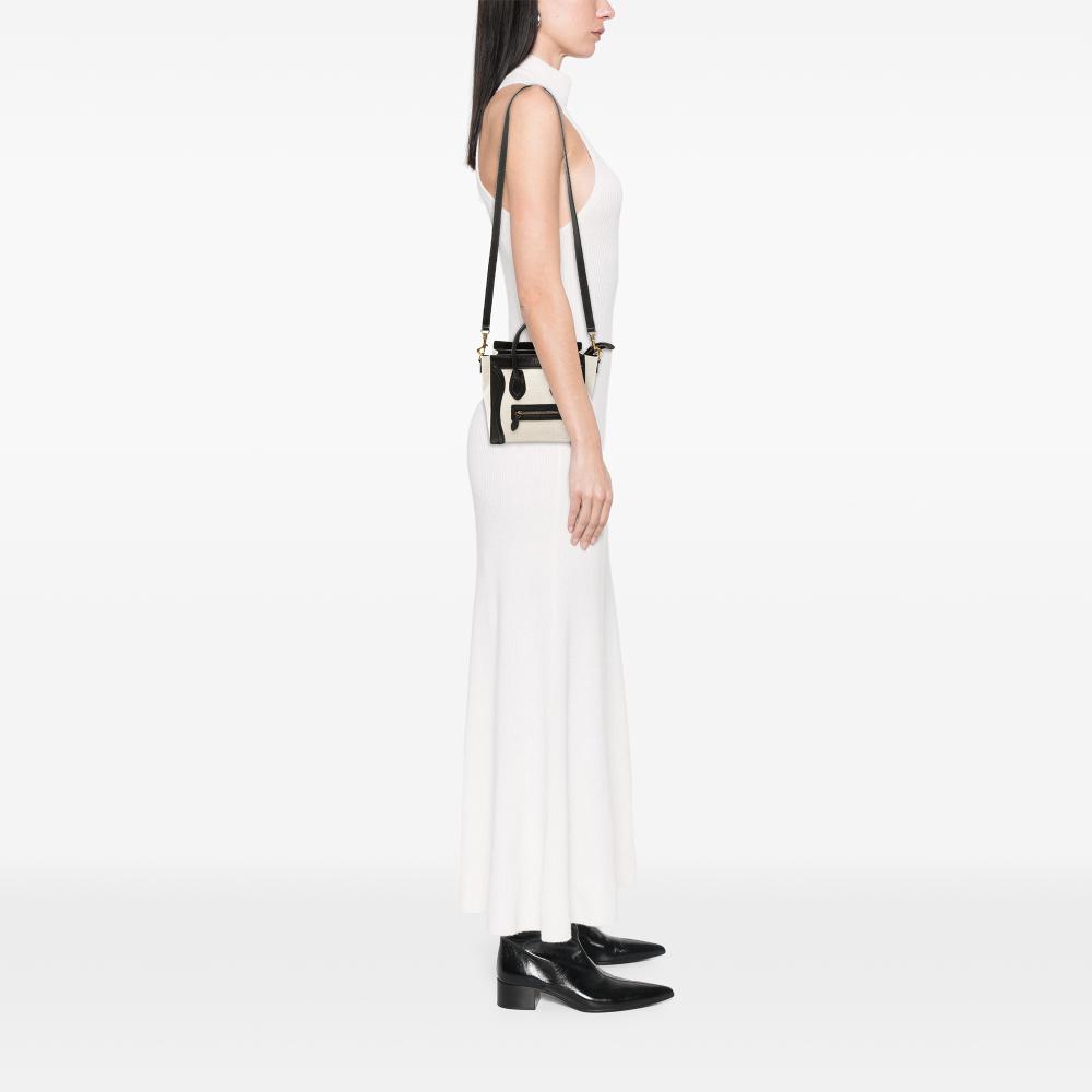 Celine B Celine White with Black Canvas Fabric Nano Bicolor and Leather Luggage Tote Italy
