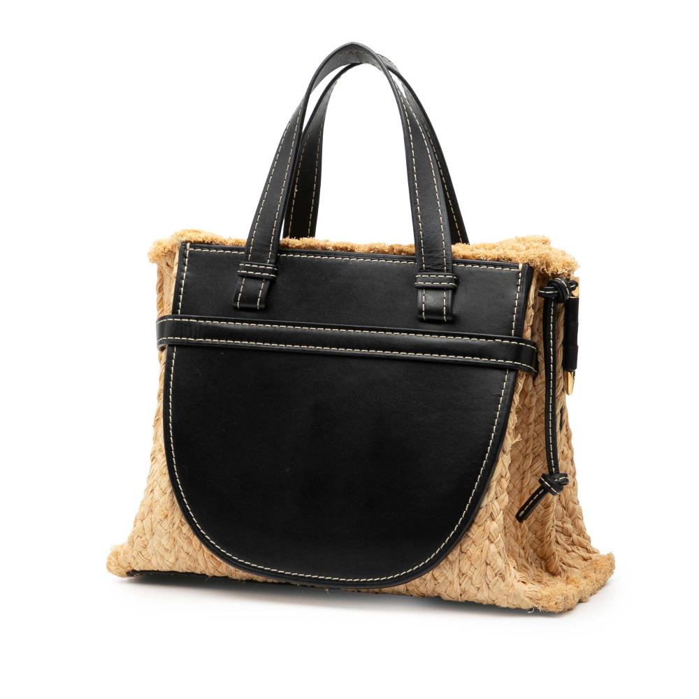 Loewe B LOEWE Brown Beige with Black Raffia Natural Material Small and Leather Gate Top Handle Bag Spain