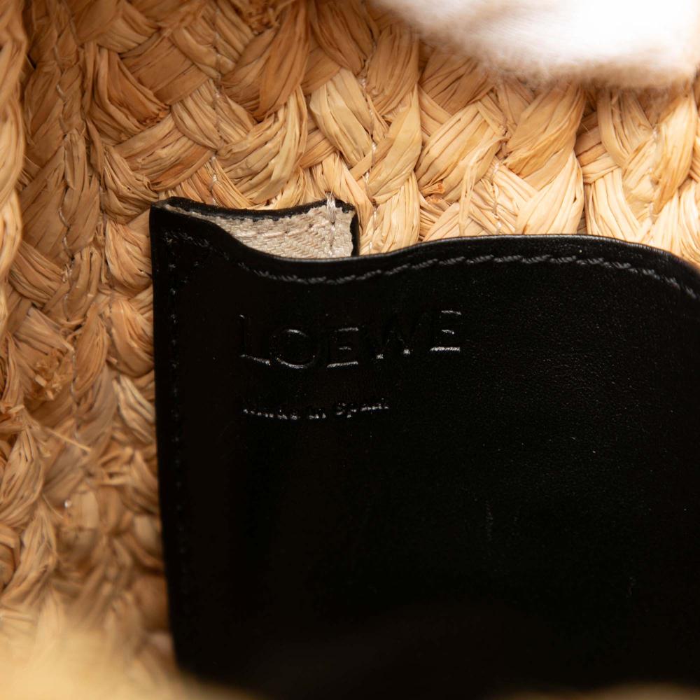 Loewe B LOEWE Brown Beige with Black Raffia Natural Material Small and Leather Gate Top Handle Bag Spain