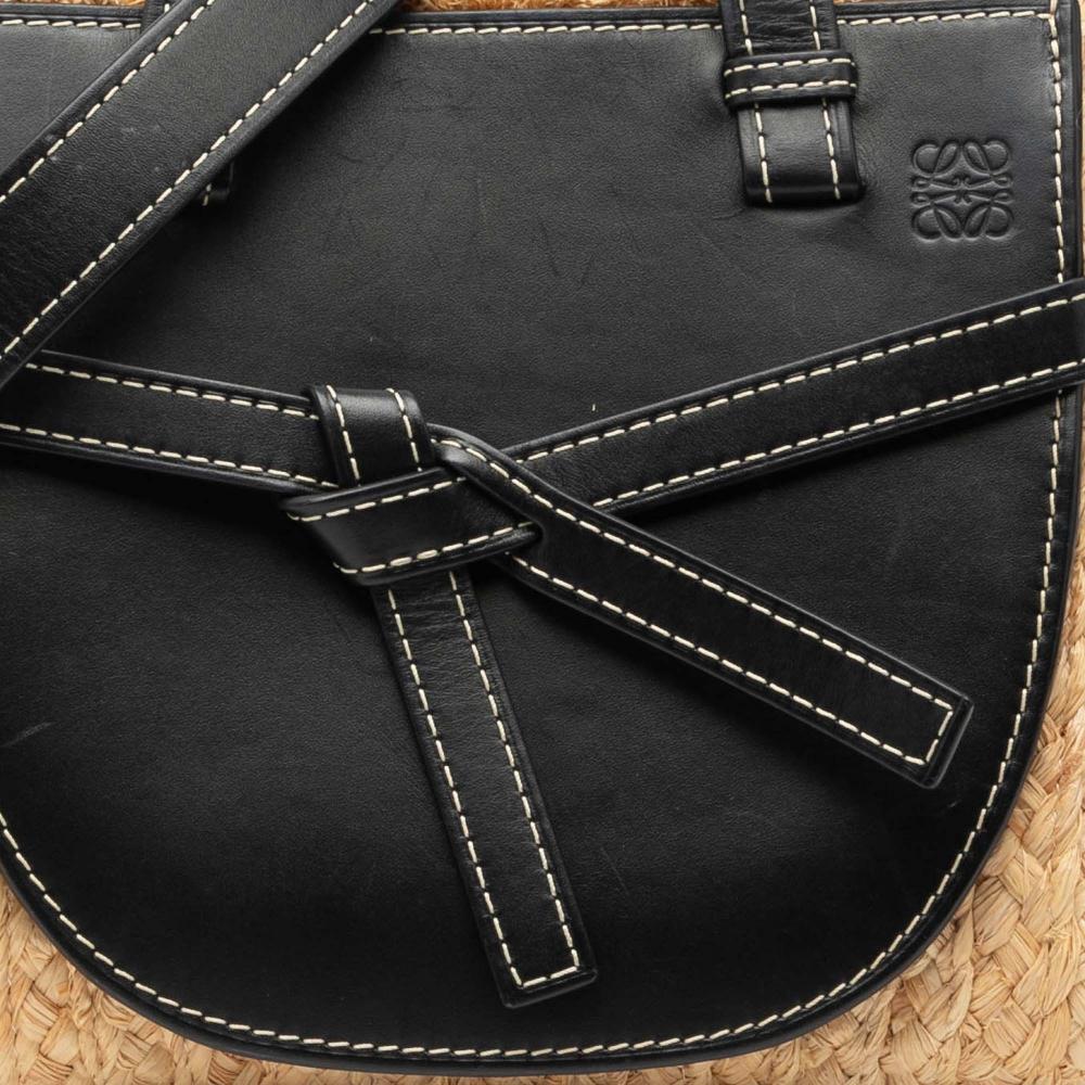 Loewe B LOEWE Brown Beige with Black Raffia Natural Material Small and Leather Gate Top Handle Bag Spain