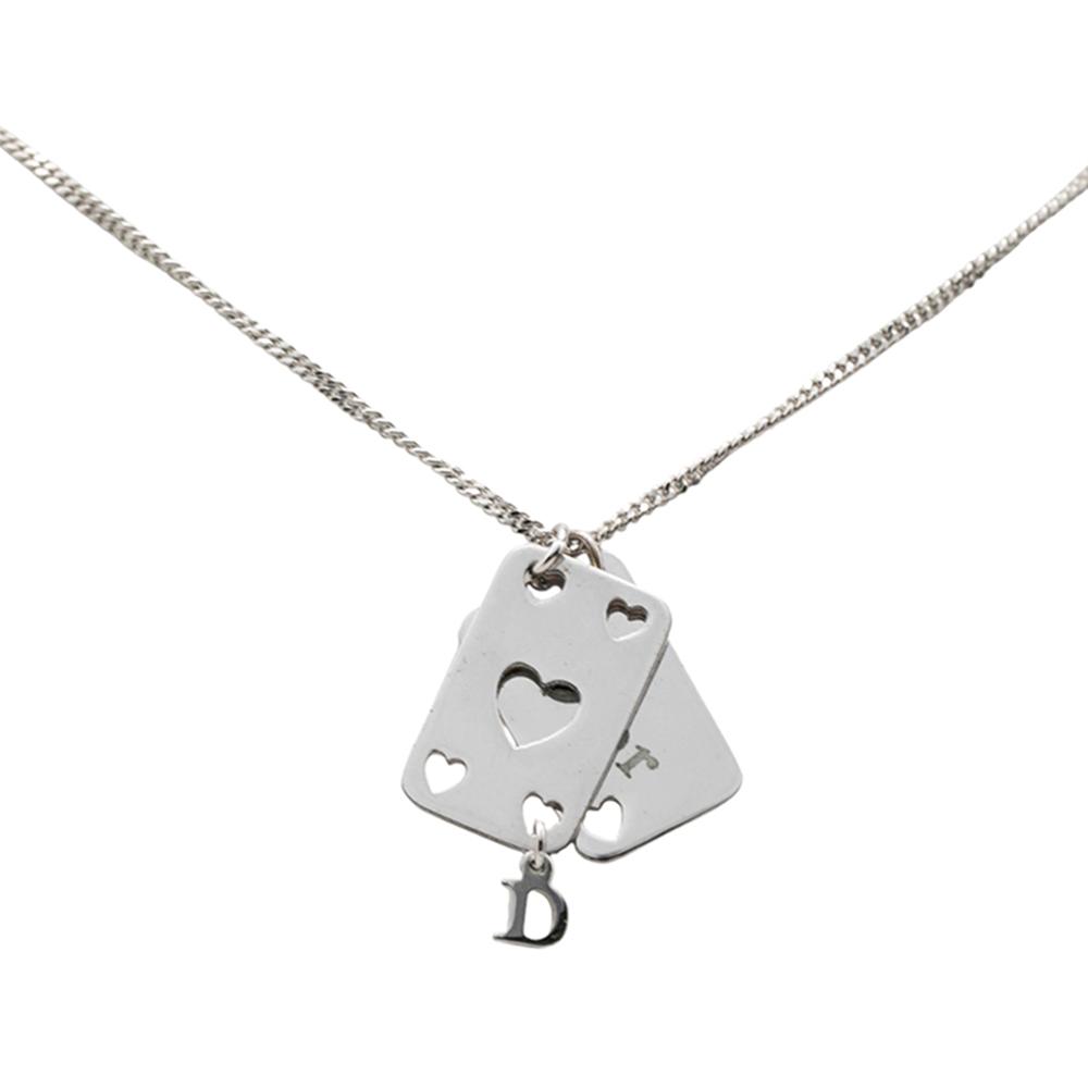 Christian Dior B Dior Silver Silver Metal Logo Plate Cards Pendant Necklace Germany