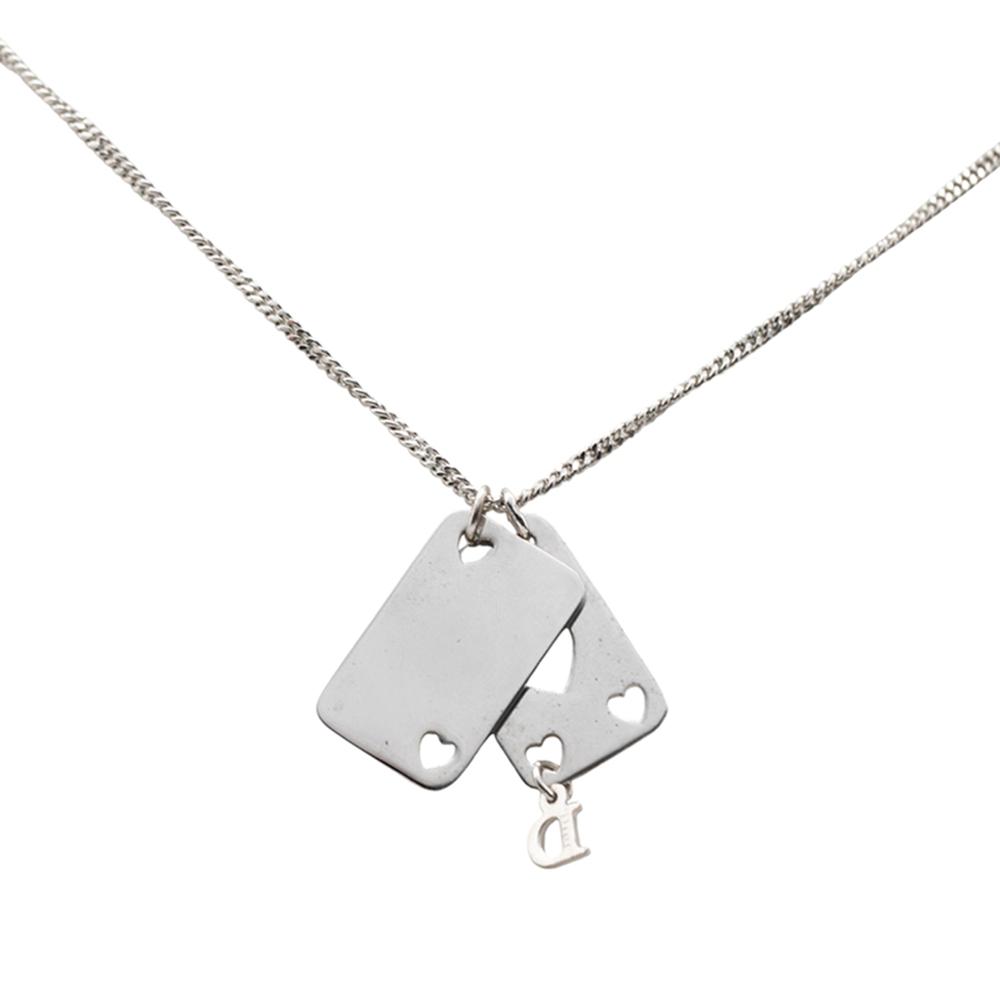 Christian Dior B Dior Silver Silver Metal Logo Plate Cards Pendant Necklace Germany