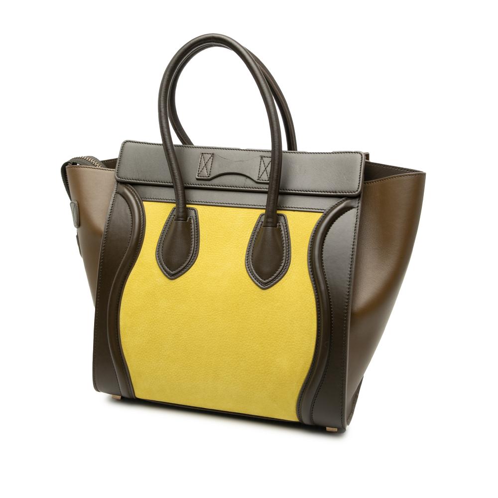 Celine B Celine Yellow with Brown Dark Khaki Calf Leather Micro Tricolor Luggage Tote Italy