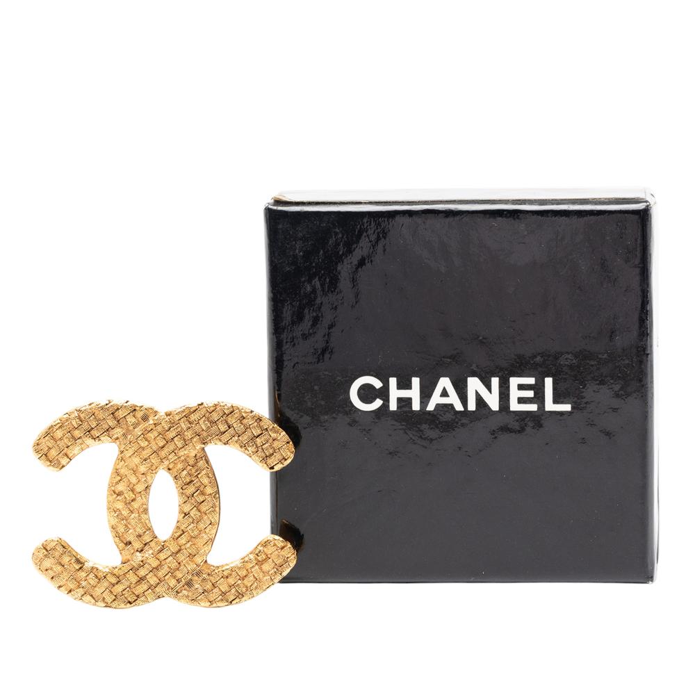 Chanel AB Chanel Gold Gold Plated Metal CC Woven Brooch France