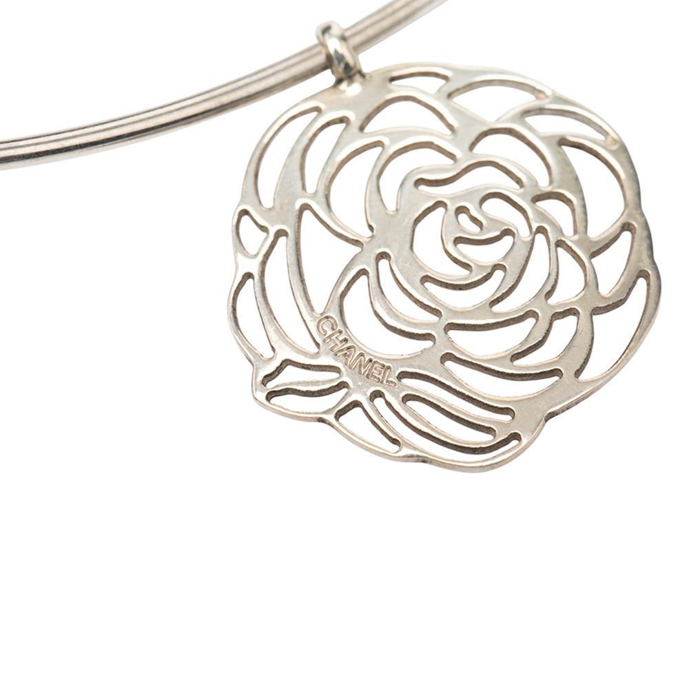 Chanel AB Chanel Silver SV925 / Sterling Silver Metal Sterling Silver Camellia Cutout Pendant Choker France