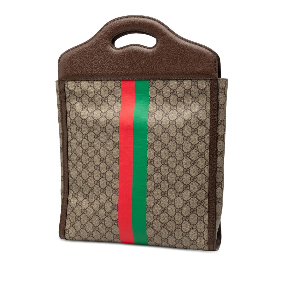 Gucci AB Gucci Brown Beige Coated Canvas Fabric GG Supreme Web Tiger Satchel Italy