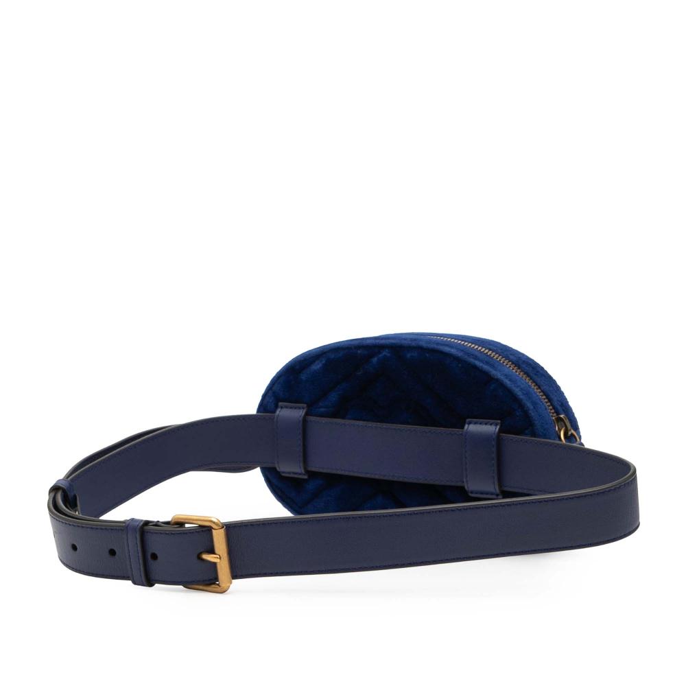 Gucci AB Gucci Blue Velvet Fabric GG Marmont Matelasse Belt Bag Italy