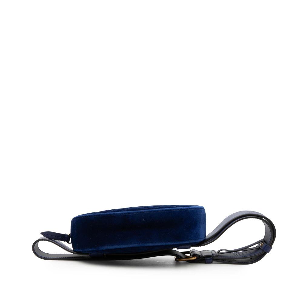 Gucci AB Gucci Blue Velvet Fabric GG Marmont Matelasse Belt Bag Italy