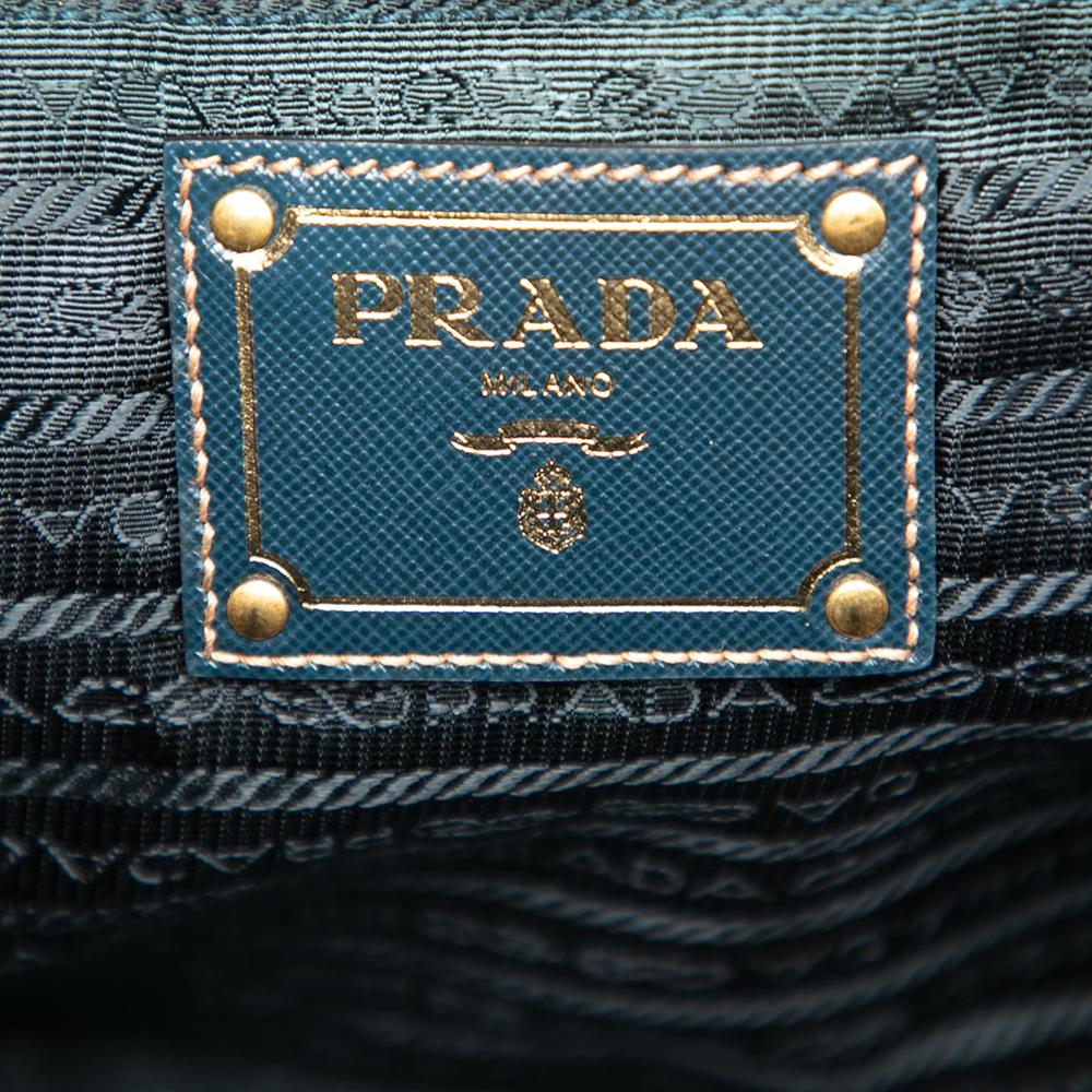Prada AB Prada Blue Peacock Nylon Fabric Saffiano Trimmed Tessuto Logo Satchel Turkey