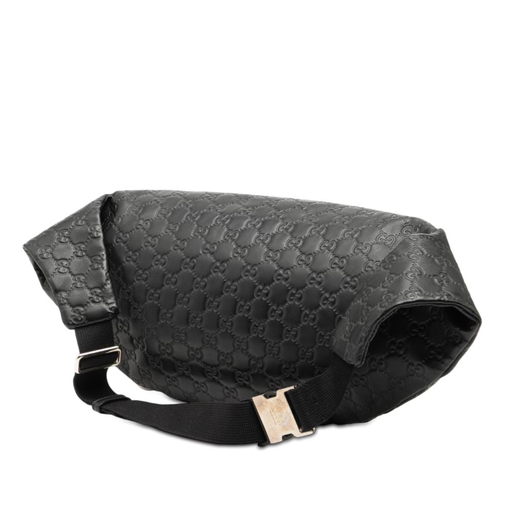 Gucci AB Gucci Black Calf Leather Guccissima Web Belt Bag Italy