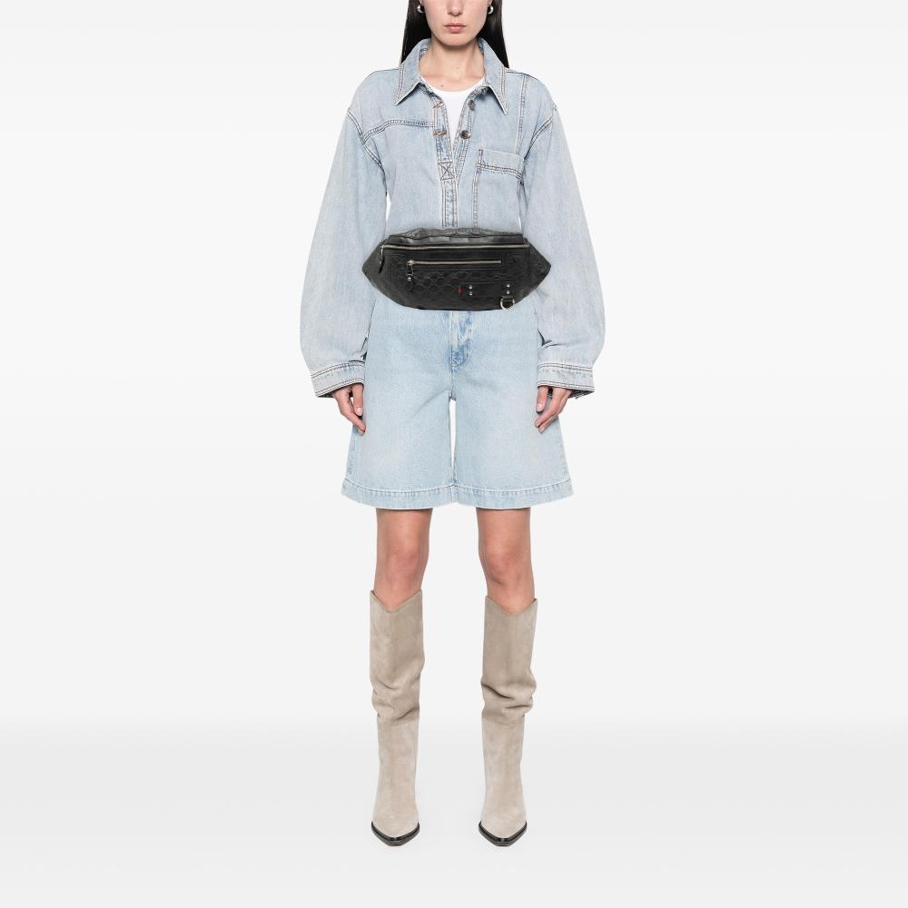 Gucci AB Gucci Black Calf Leather Guccissima Web Belt Bag Italy