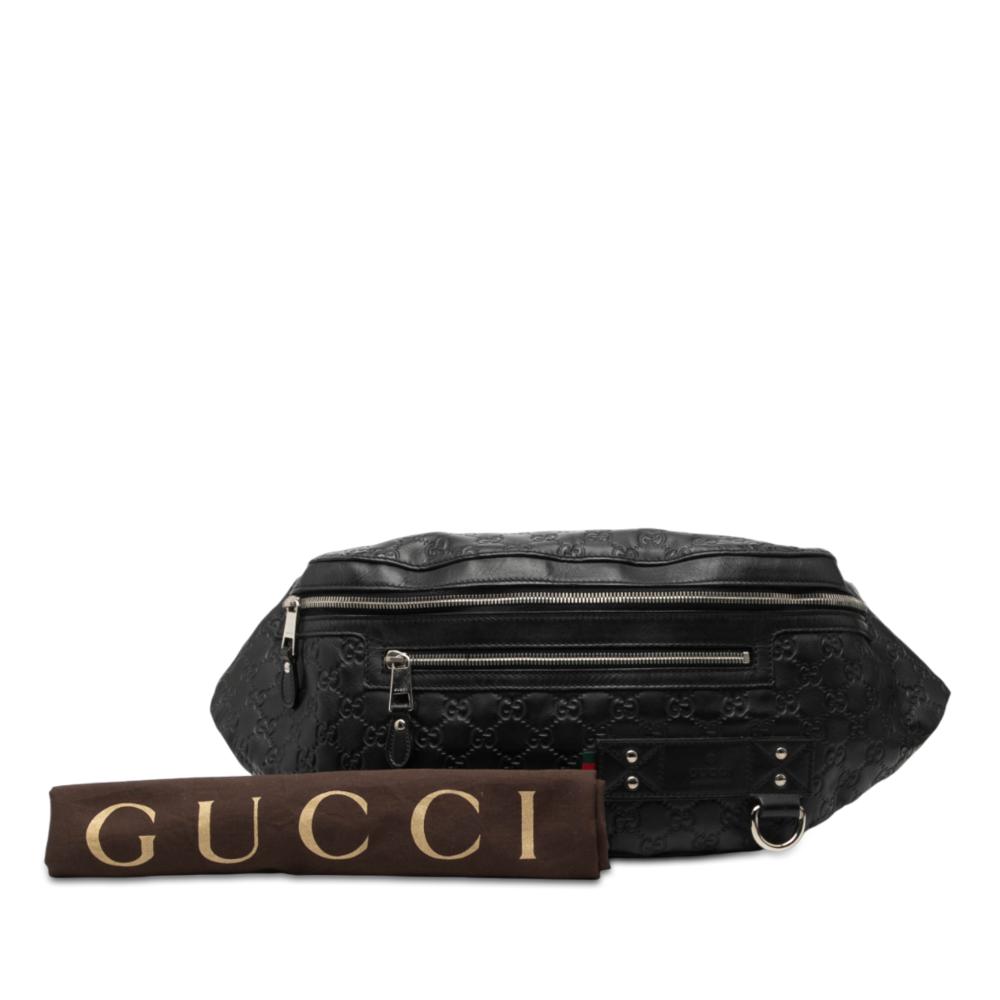 Gucci AB Gucci Black Calf Leather Guccissima Web Belt Bag Italy