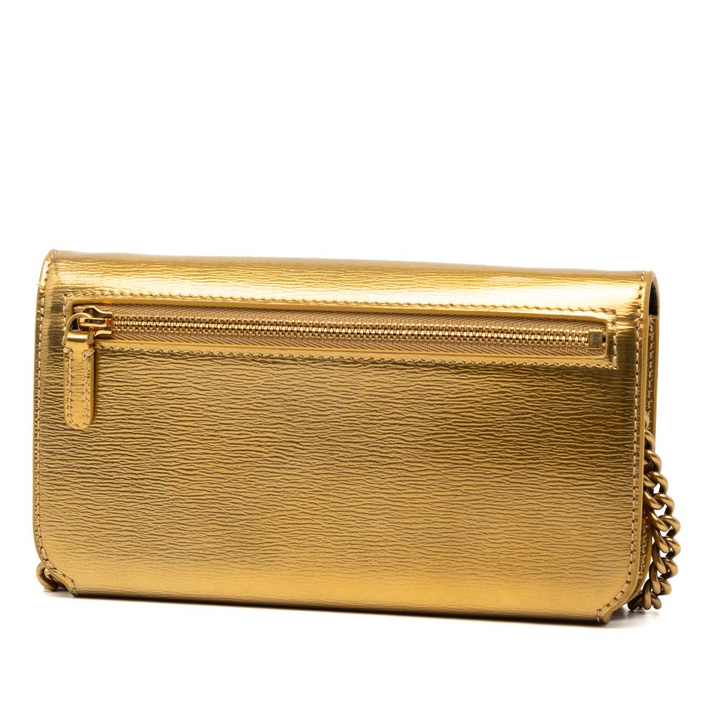 Balenciaga B Balenciaga Gold Calf Leather Metallic BB Phone Holder with Chain Italy