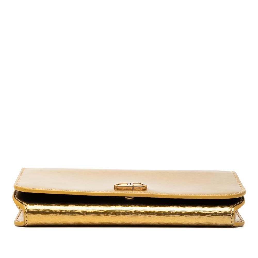 Balenciaga B Balenciaga Gold Calf Leather Metallic BB Phone Holder with Chain Italy