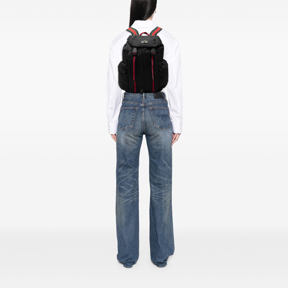 Gucci B Gucci Black Canvas Fabric Techno Animalier Web Backpack Italy