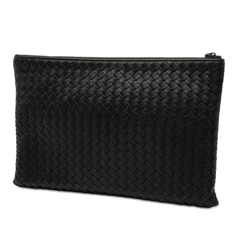 Bottega Veneta AB Bottega Veneta Black Nappa Leather Leather Nappa Intrecciato Clutch Italy