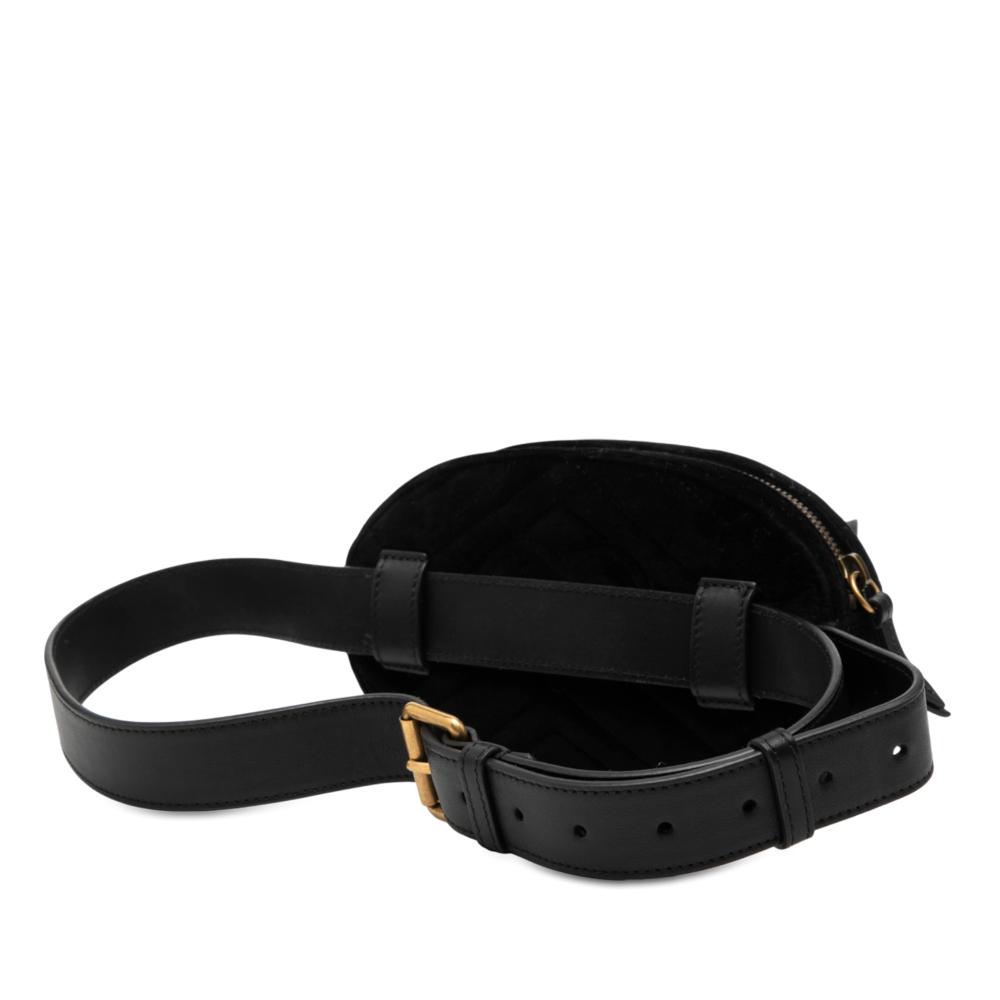 Gucci B Gucci Black Velvet Fabric GG Marmont Matelasse Belt Bag Italy