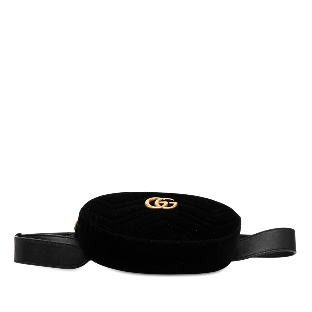 Gucci B Gucci Black Velvet Fabric GG Marmont Matelasse Belt Bag Italy