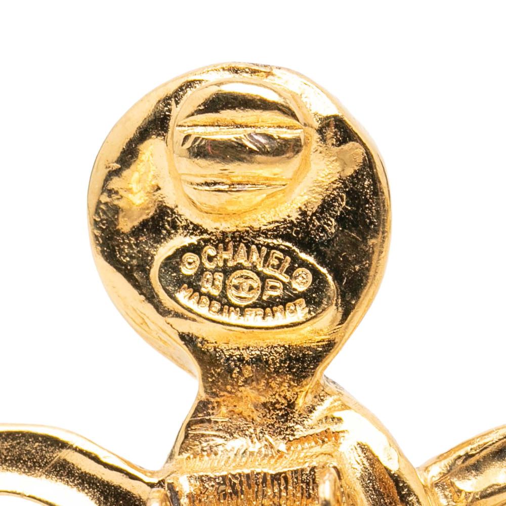 Chanel B Chanel Gold Gold Plated Metal CC Round Drop Clip On Earrings France