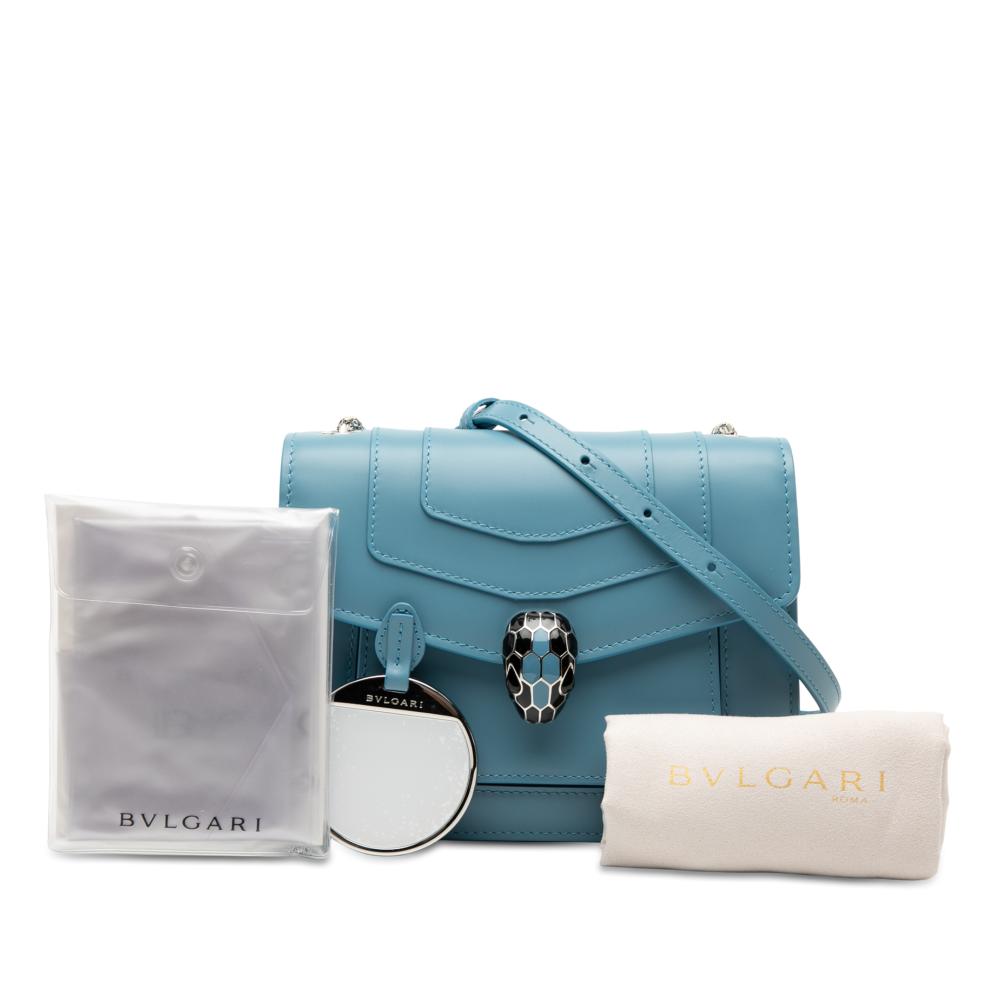 Bvlgari AB Bvlgari Blue Light Blue Calf Leather Serpenti Forever Crossbody Italy
