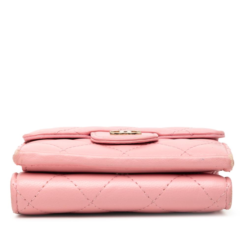Chanel B Chanel Pink Lambskin Leather Leather CC Quilted Lambskin Compact Flap Wallet Italy
