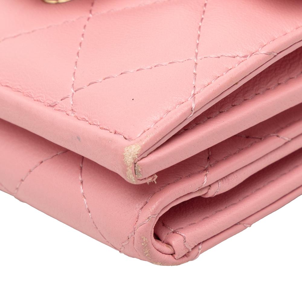 Chanel B Chanel Pink Lambskin Leather Leather CC Quilted Lambskin Compact Flap Wallet Italy