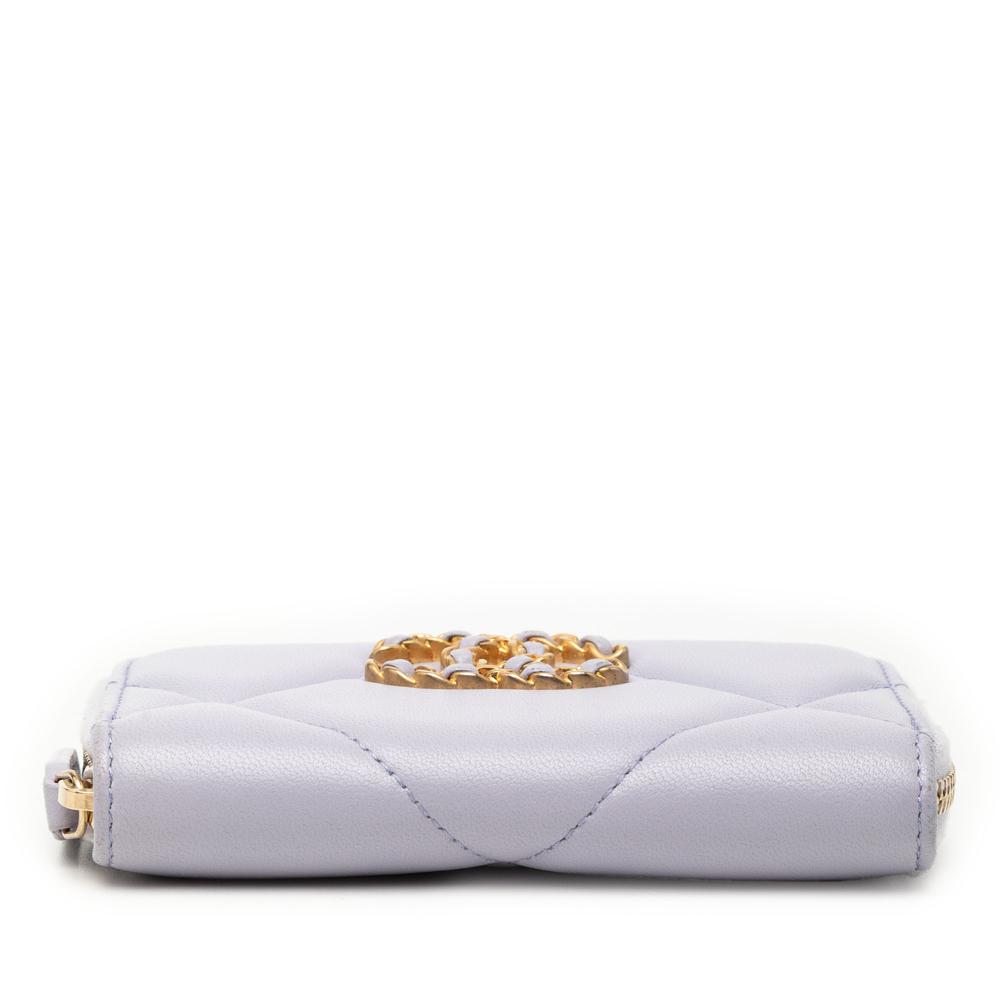 Chanel Purple Light Purple Lambskin Leather Leather Quilted Lambskin 19 Zip Around Coin Purse Spain