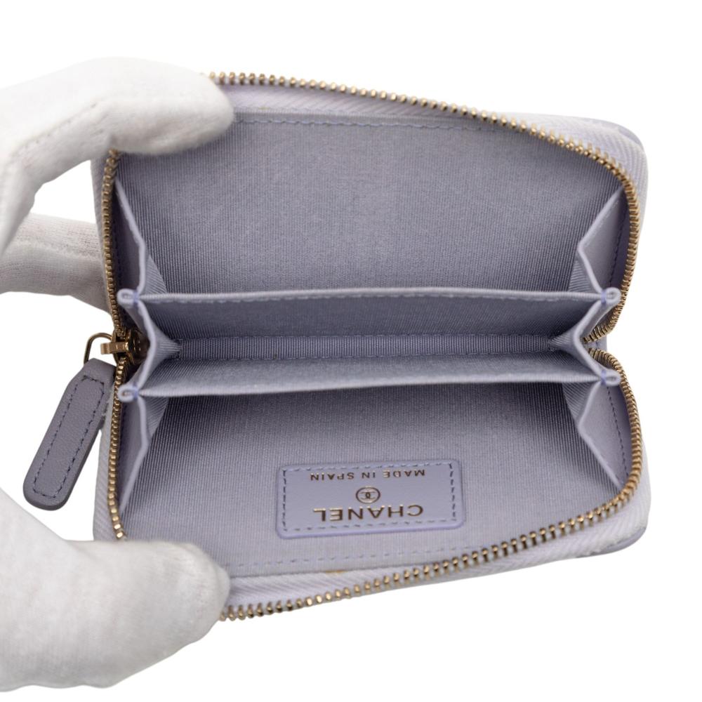 Chanel Purple Light Purple Lambskin Leather Leather Quilted Lambskin 19 Zip Around Coin Purse Spain