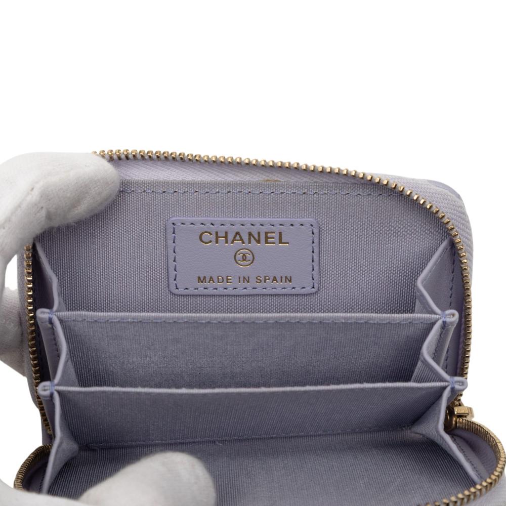 Chanel Purple Light Purple Lambskin Leather Leather Quilted Lambskin 19 Zip Around Coin Purse Spain