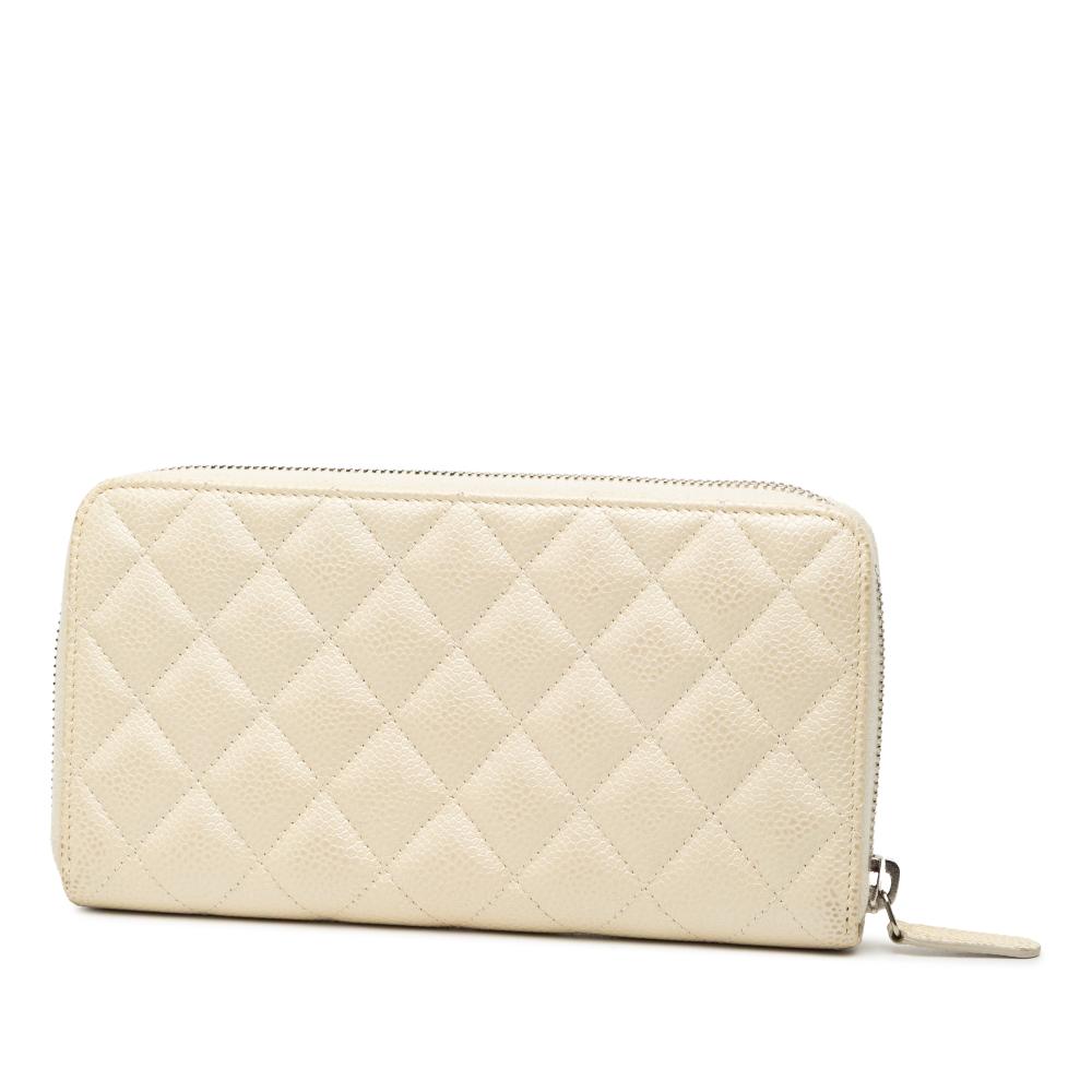 Chanel White Ivory Caviar Leather Leather CC Quilted Iridescent Caviar Zip Around Long Wallet Spain