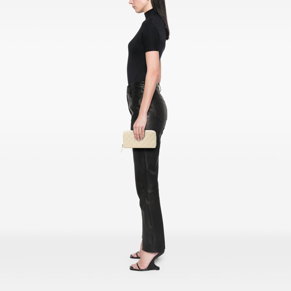 Chanel White Ivory Caviar Leather Leather CC Quilted Iridescent Caviar Zip Around Long Wallet Spain