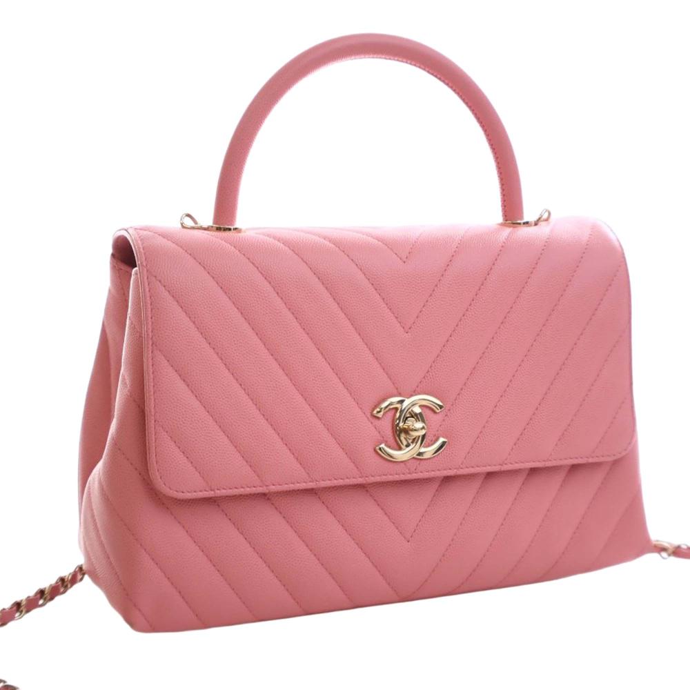 Chanel AB Chanel Pink Caviar Leather Leather Small Caviar Chevron Coco Top Handle Bag Italy