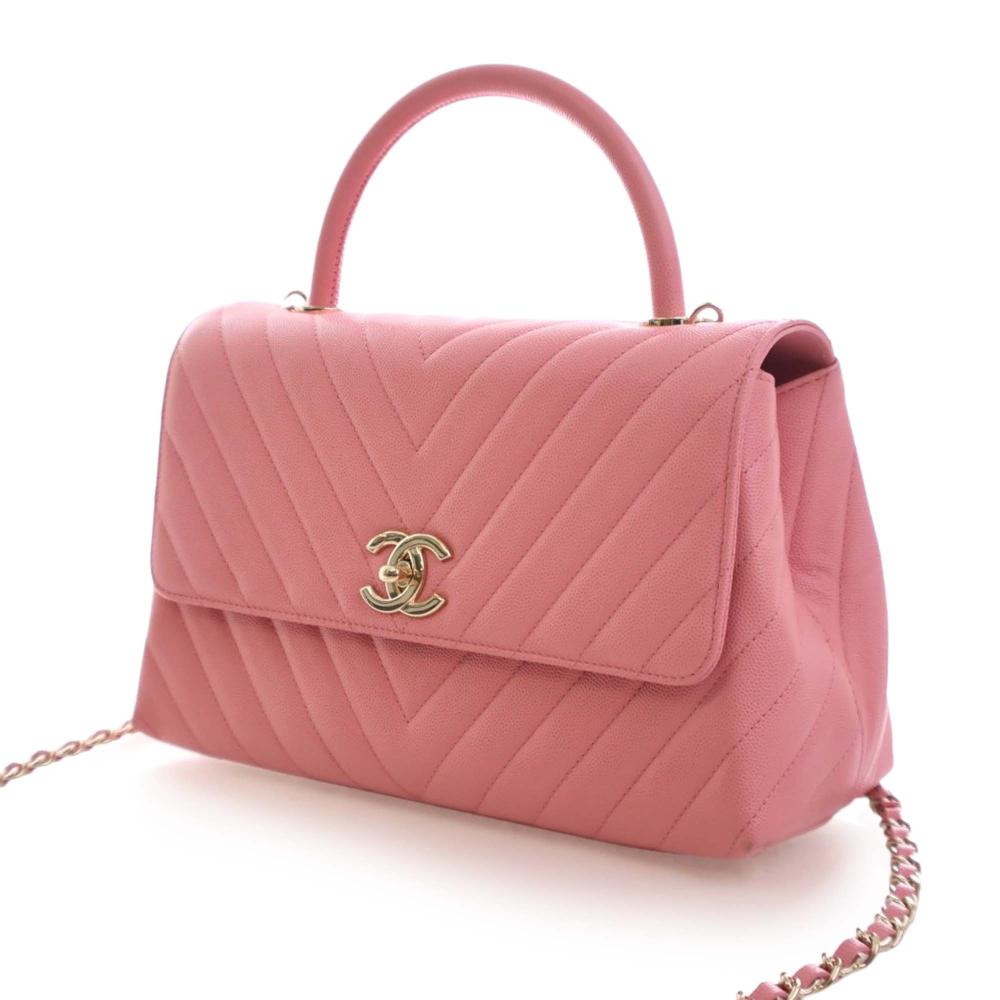 Chanel AB Chanel Pink Caviar Leather Leather Small Caviar Chevron Coco Top Handle Bag Italy