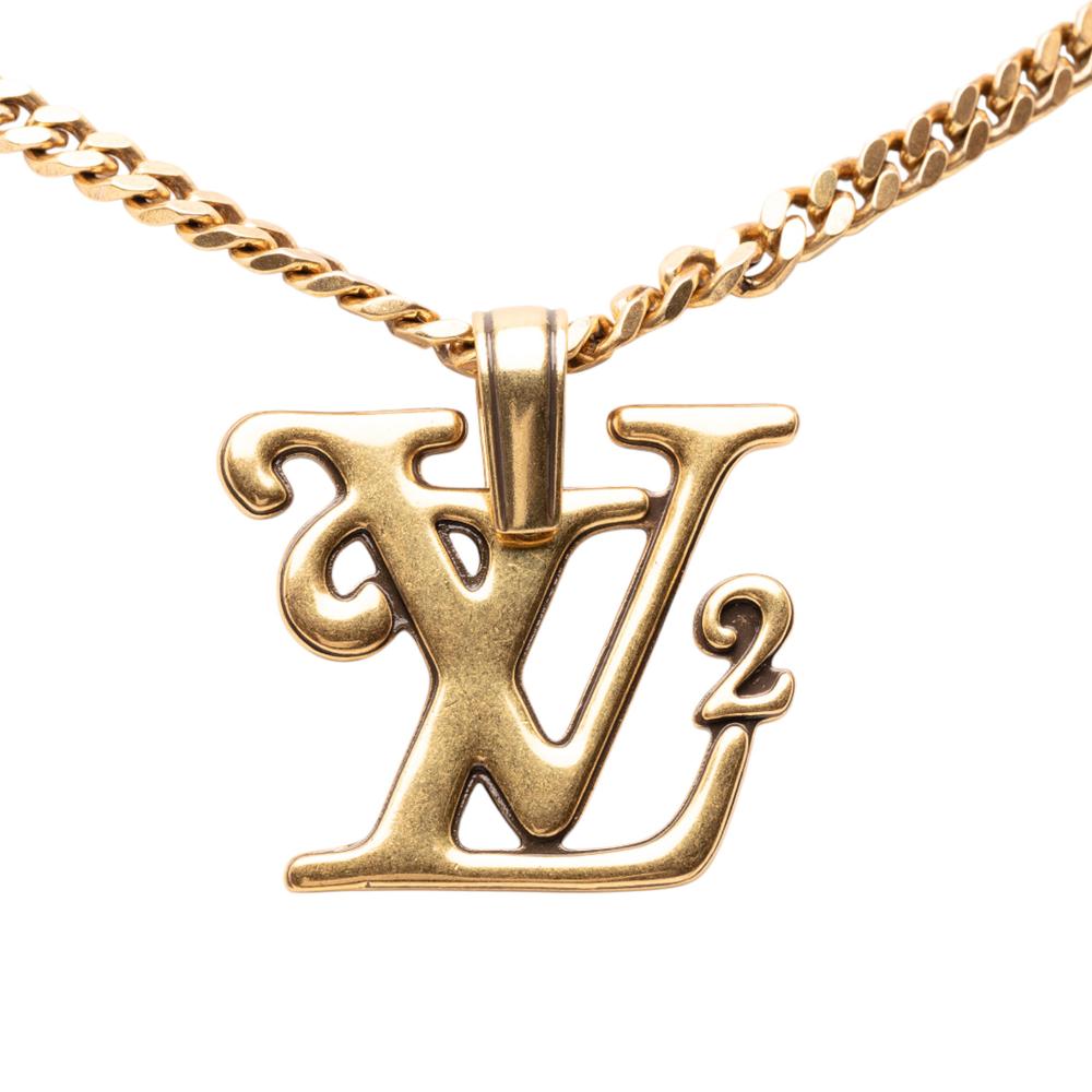 Louis Vuitton AB Louis Vuitton Gold Gold Plated Metal Nigo Squared Logo Pendant Necklace Italy