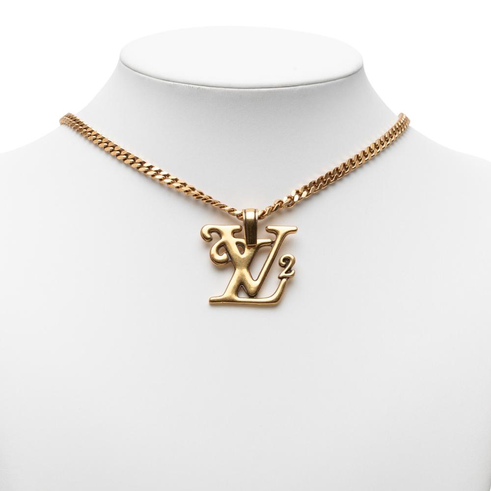 Louis Vuitton AB Louis Vuitton Gold Gold Plated Metal Nigo Squared Logo Pendant Necklace Italy