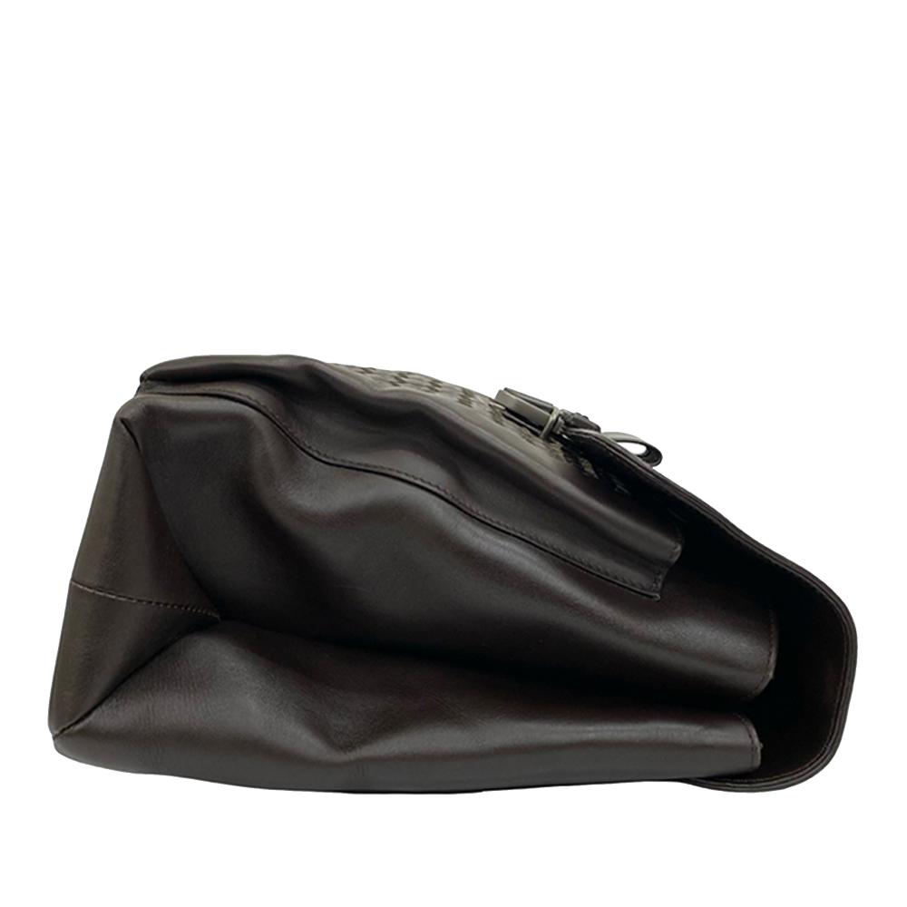 Bottega Veneta Brown Dark Brown Nappa Leather Leather Intrecciato Trimmed Nappa Business Bag Italy