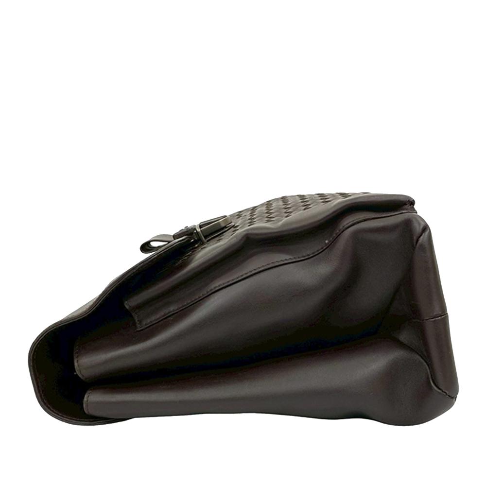 Bottega Veneta Brown Dark Brown Nappa Leather Leather Intrecciato Trimmed Nappa Business Bag Italy