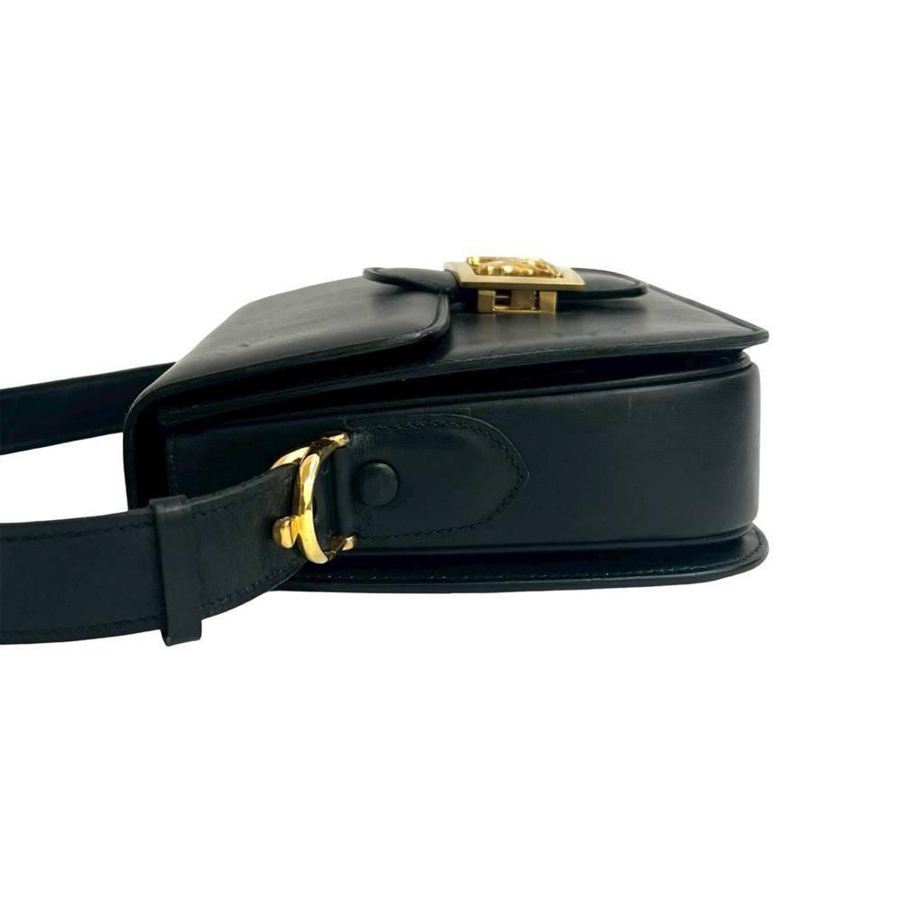 Celine B Celine Black Calf Leather skin Horse Carriage Shoulder Bag France
